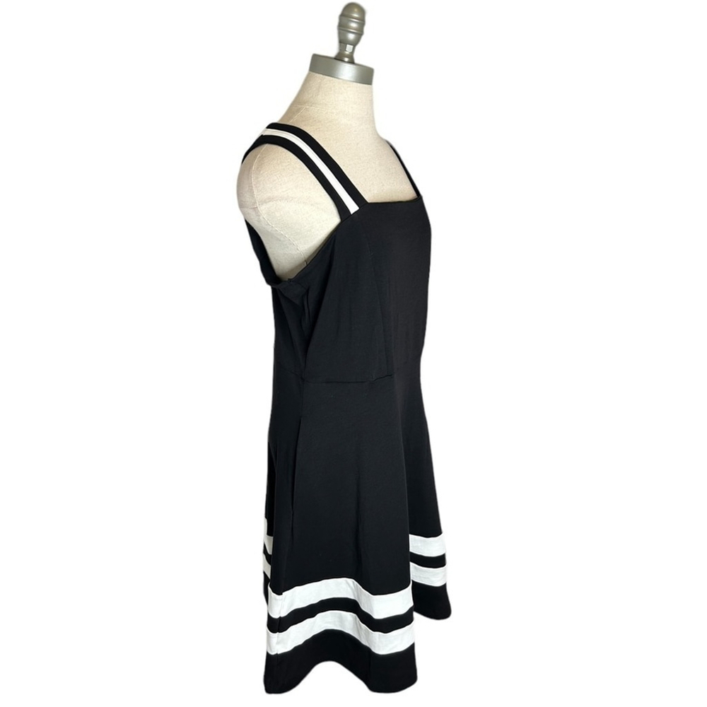 New York & Company Black White Retro Stripe Cotton Fit And Flare Dress Large - Picture 5 of 10